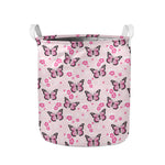 Pink Monarch Butterfly Pattern Print Collapsible Laundry Basket