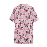 Pink Monarch Butterfly Pattern Print Cotton Hawaiian Shirt