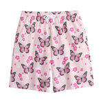 Pink Monarch Butterfly Pattern Print Cotton Shorts