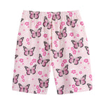Pink Monarch Butterfly Pattern Print Cotton Shorts