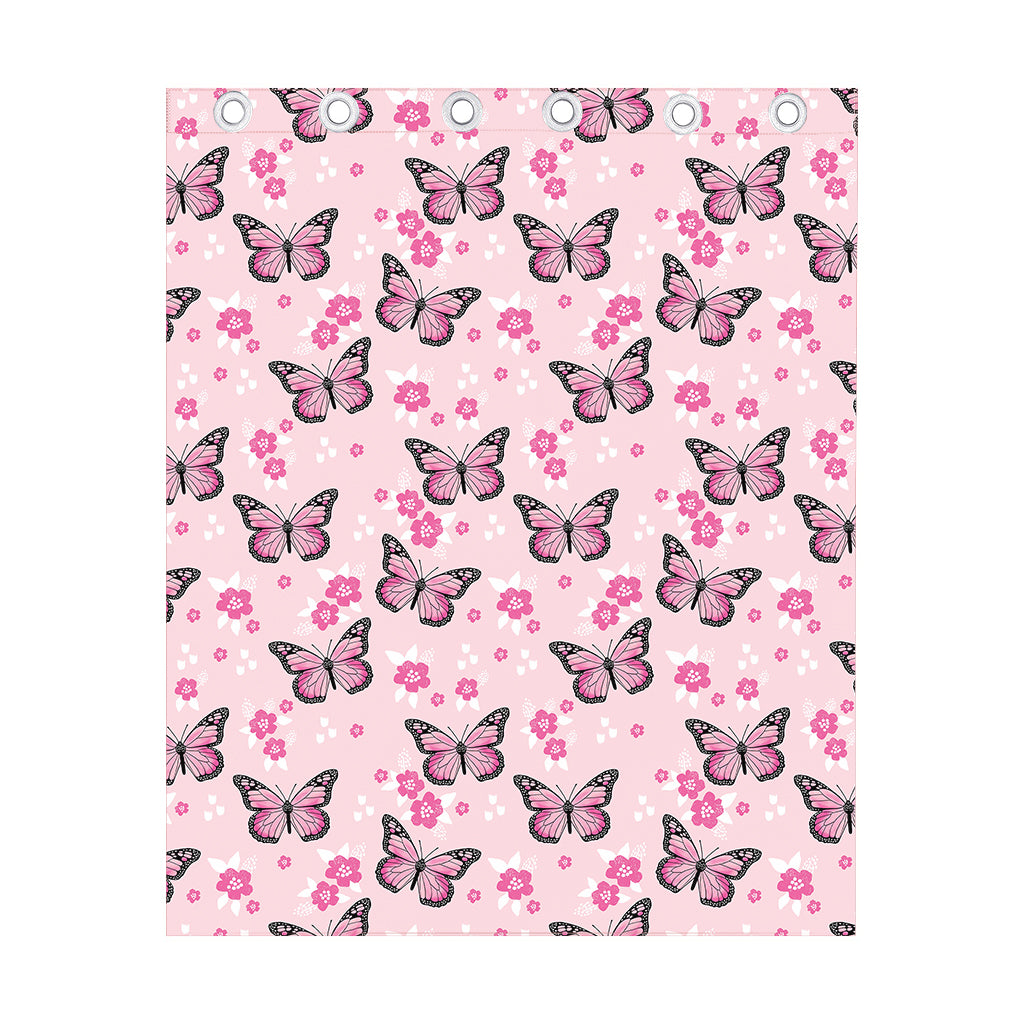 Pink Monarch Butterfly Pattern Print Curtain