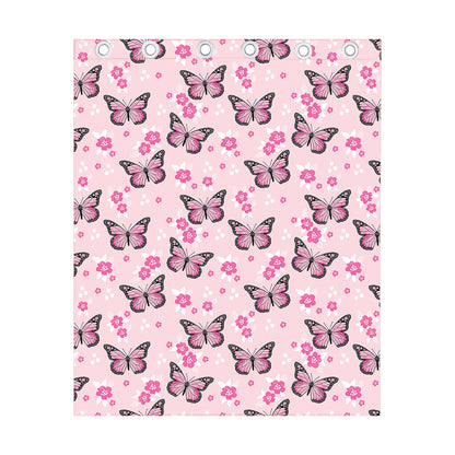 Pink Monarch Butterfly Pattern Print Curtain