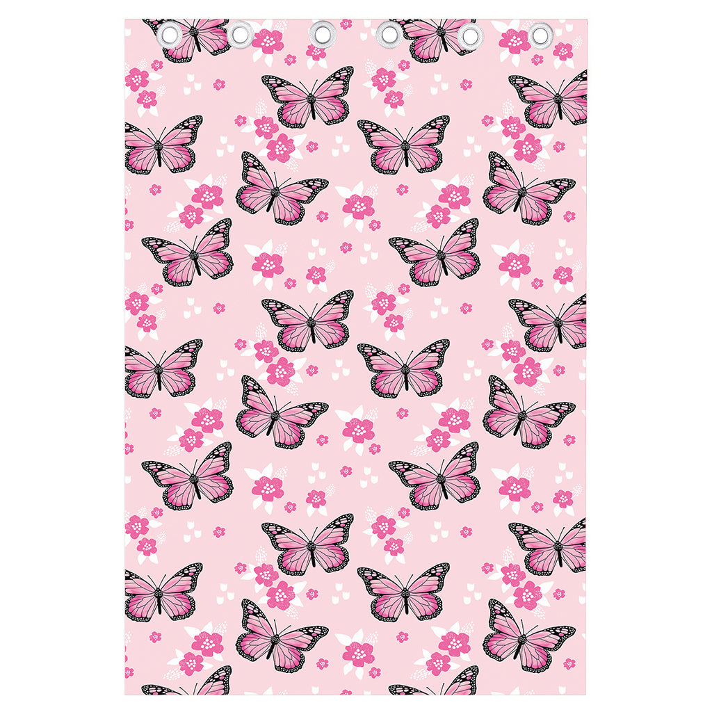 Pink Monarch Butterfly Pattern Print Curtain