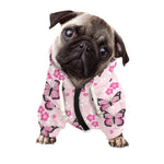 Pink Monarch Butterfly Pattern Print Dog Zip Up Hoodie