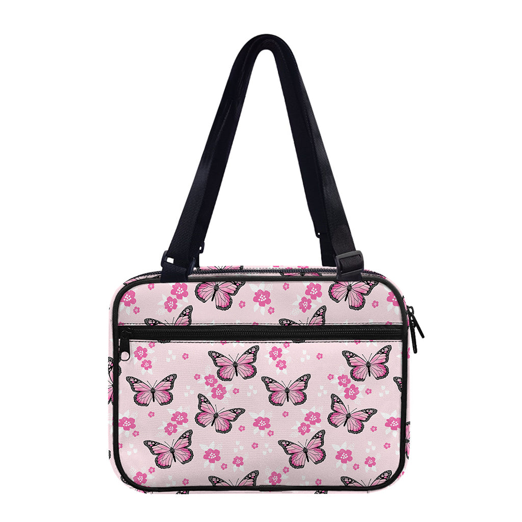 Pink Monarch Butterfly Pattern Print Double Strap Bible Bag