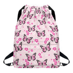 Pink Monarch Butterfly Pattern Print Drawstring Backpack