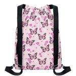 Pink Monarch Butterfly Pattern Print Drawstring Backpack