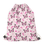 Pink Monarch Butterfly Pattern Print Drawstring Bag