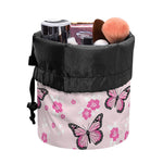 Pink Monarch Butterfly Pattern Print Drawstring Makeup Bag