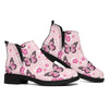 Pink Monarch Butterfly Pattern Print Flat Ankle Boots