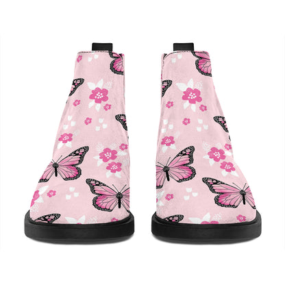 Pink Monarch Butterfly Pattern Print Flat Ankle Boots