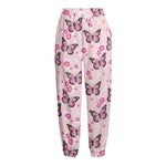 Pink Monarch Butterfly Pattern Print Fleece Lined Knit Pants