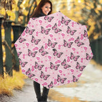 Pink Monarch Butterfly Pattern Print Foldable Umbrella