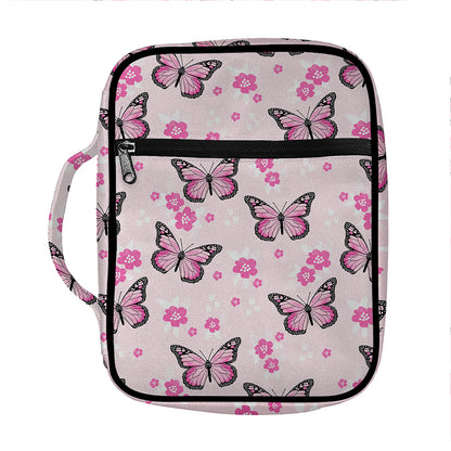 Pink Monarch Butterfly Pattern Print Front Pocket Bible Bag