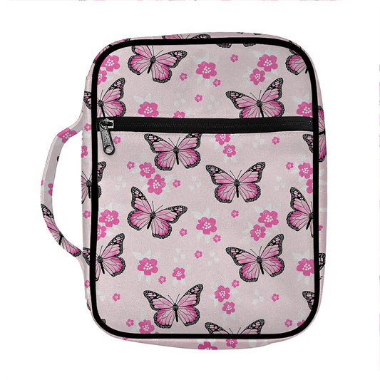 Pink Monarch Butterfly Pattern Print Front Pocket Bible Bag