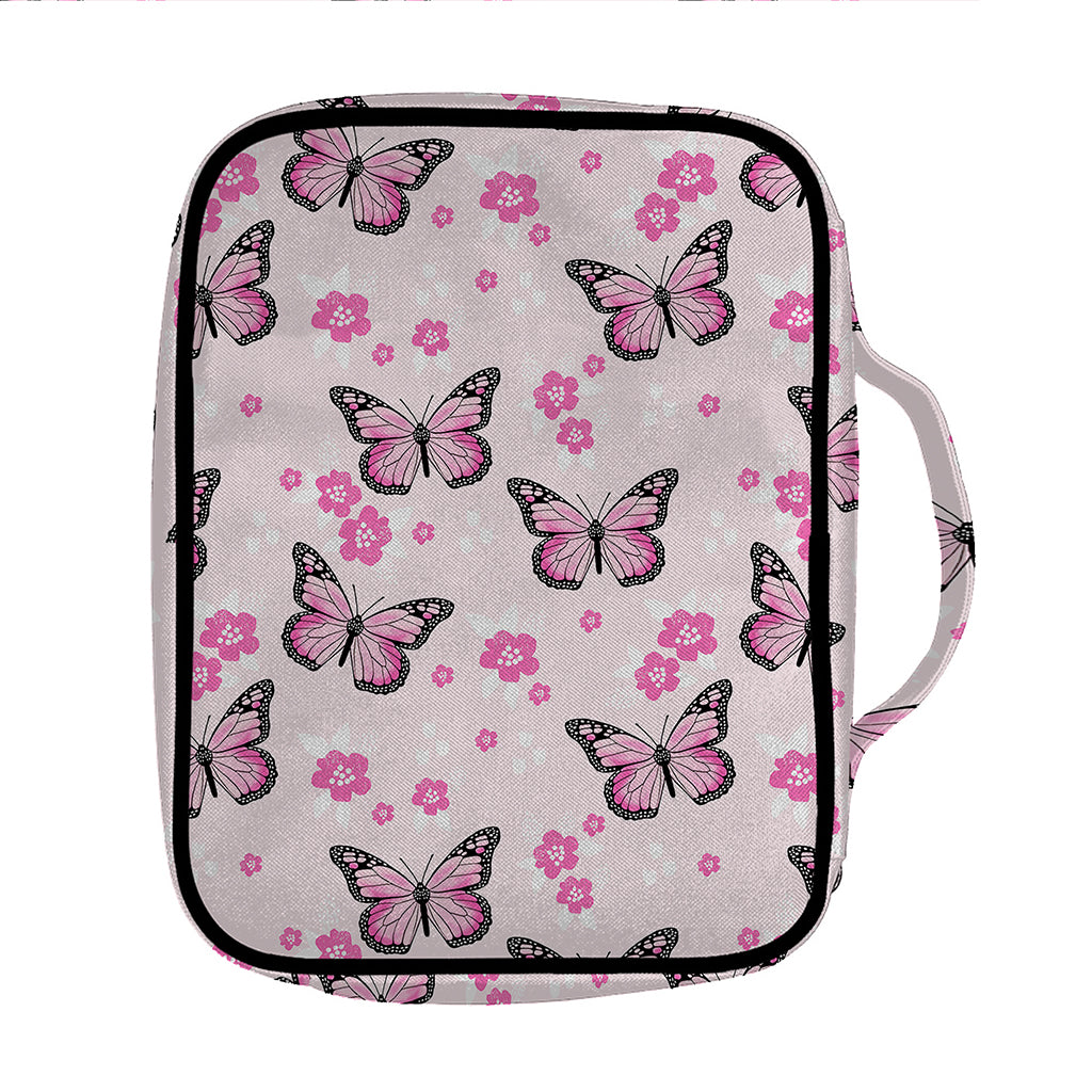 Pink Monarch Butterfly Pattern Print Front Pocket Bible Bag