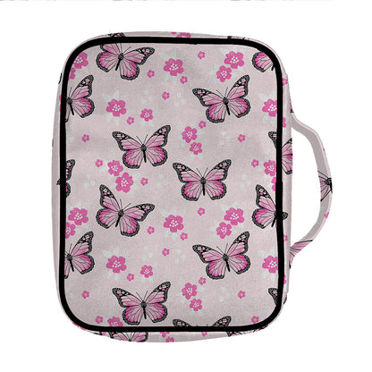 Pink Monarch Butterfly Pattern Print Front Pocket Bible Bag