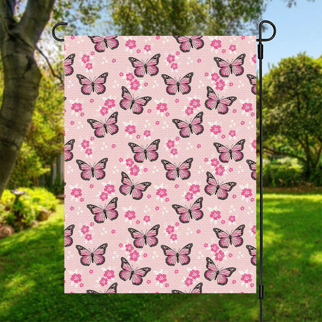 Pink Monarch Butterfly Pattern Print Garden Flag