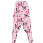 Pink Monarch Butterfly Pattern Print Hammer Pants