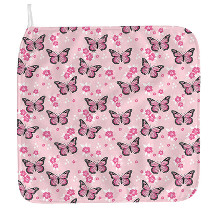 Pink Monarch Butterfly Pattern Print Hand Towel