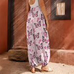 Pink Monarch Butterfly Pattern Print Harem Pants