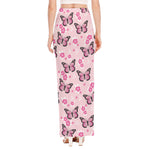 Pink Monarch Butterfly Pattern Print High Slit Maxi Skirt