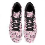 Pink Monarch Butterfly Pattern Print High Top Leather Sneakers