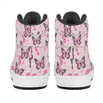 Pink Monarch Butterfly Pattern Print High Top Leather Sneakers