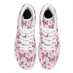 Pink Monarch Butterfly Pattern Print High Top Leather Sneakers
