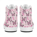 Pink Monarch Butterfly Pattern Print High Top Leather Sneakers