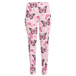 Pink Monarch Butterfly Pattern Print High-Waisted Pocket Leggings