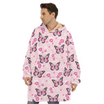 Pink Monarch Butterfly Pattern Print Hoodie Blanket