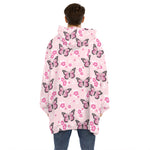 Pink Monarch Butterfly Pattern Print Hoodie Blanket