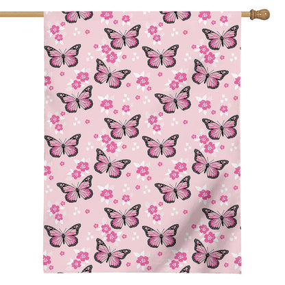 Pink Monarch Butterfly Pattern Print House Flag