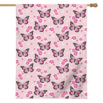Pink Monarch Butterfly Pattern Print House Flag