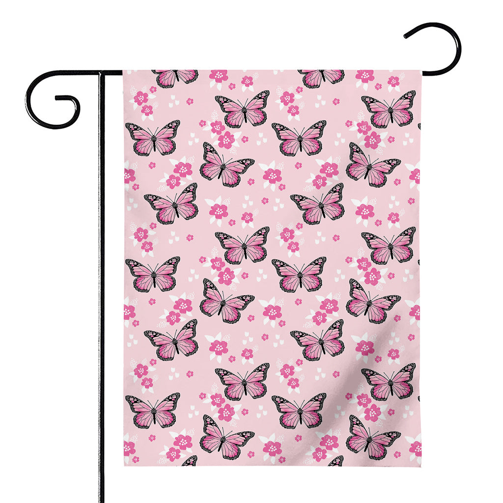 Pink Monarch Butterfly Pattern Print House Flag