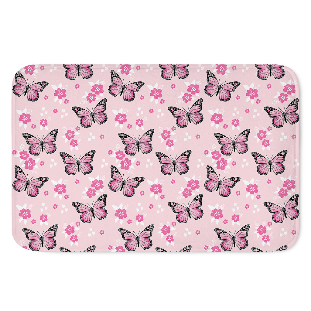 Pink Monarch Butterfly Pattern Print Indoor Door Mat
