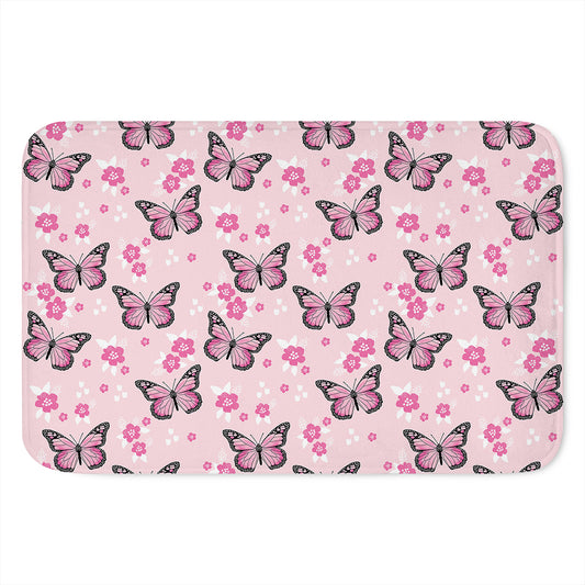Pink Monarch Butterfly Pattern Print Indoor Door Mat