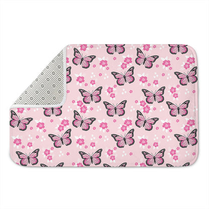 Pink Monarch Butterfly Pattern Print Indoor Door Mat