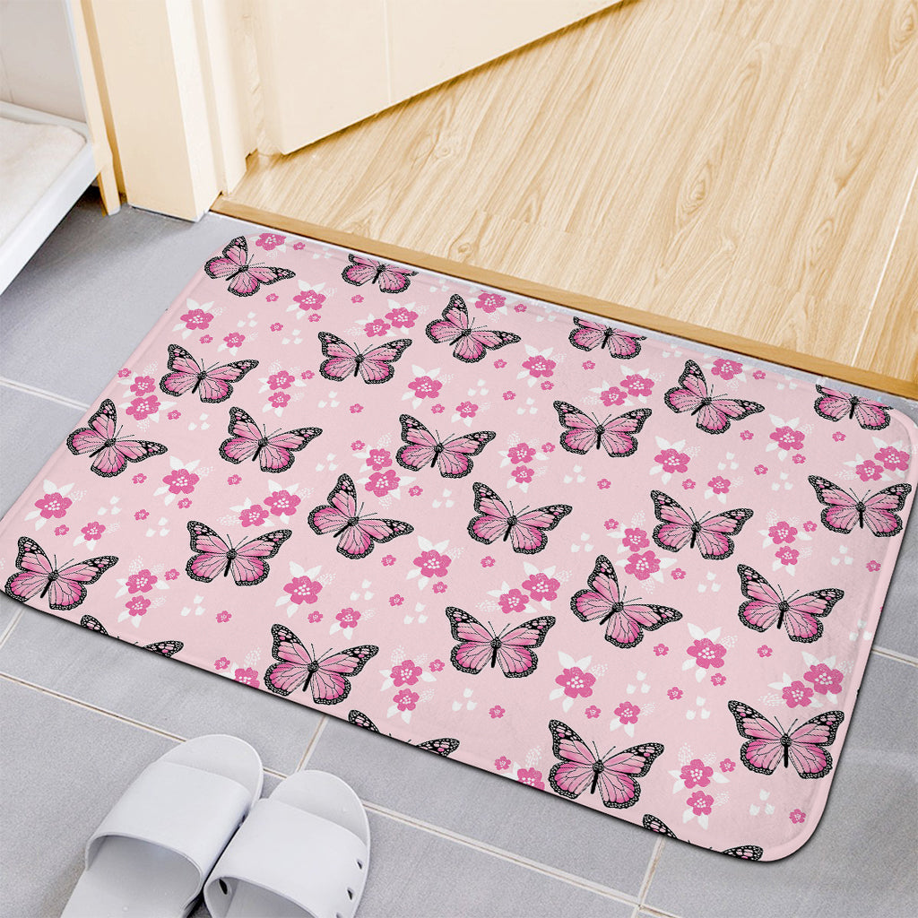 Pink Monarch Butterfly Pattern Print Indoor Door Mat