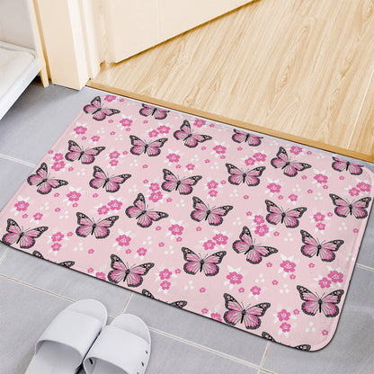 Pink Monarch Butterfly Pattern Print Indoor Door Mat