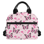 Pink Monarch Butterfly Pattern Print Insulated Lunch Bag