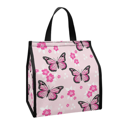 Pink Monarch Butterfly Pattern Print Insulated Lunch Tote