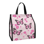 Pink Monarch Butterfly Pattern Print Insulated Lunch Tote