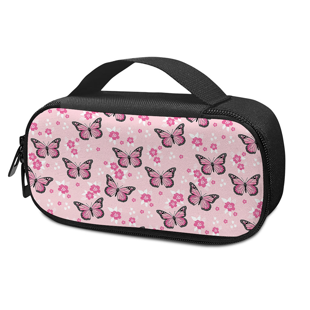 Pink Monarch Butterfly Pattern Print Insulin Cooler Travel Case