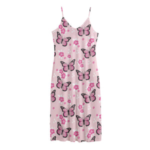 Pink Monarch Butterfly Pattern Print Jersey Midi Cami Dress