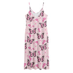 Pink Monarch Butterfly Pattern Print Jersey Midi Cami Dress