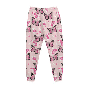 Pink Monarch Butterfly Pattern Print Jogger Pants