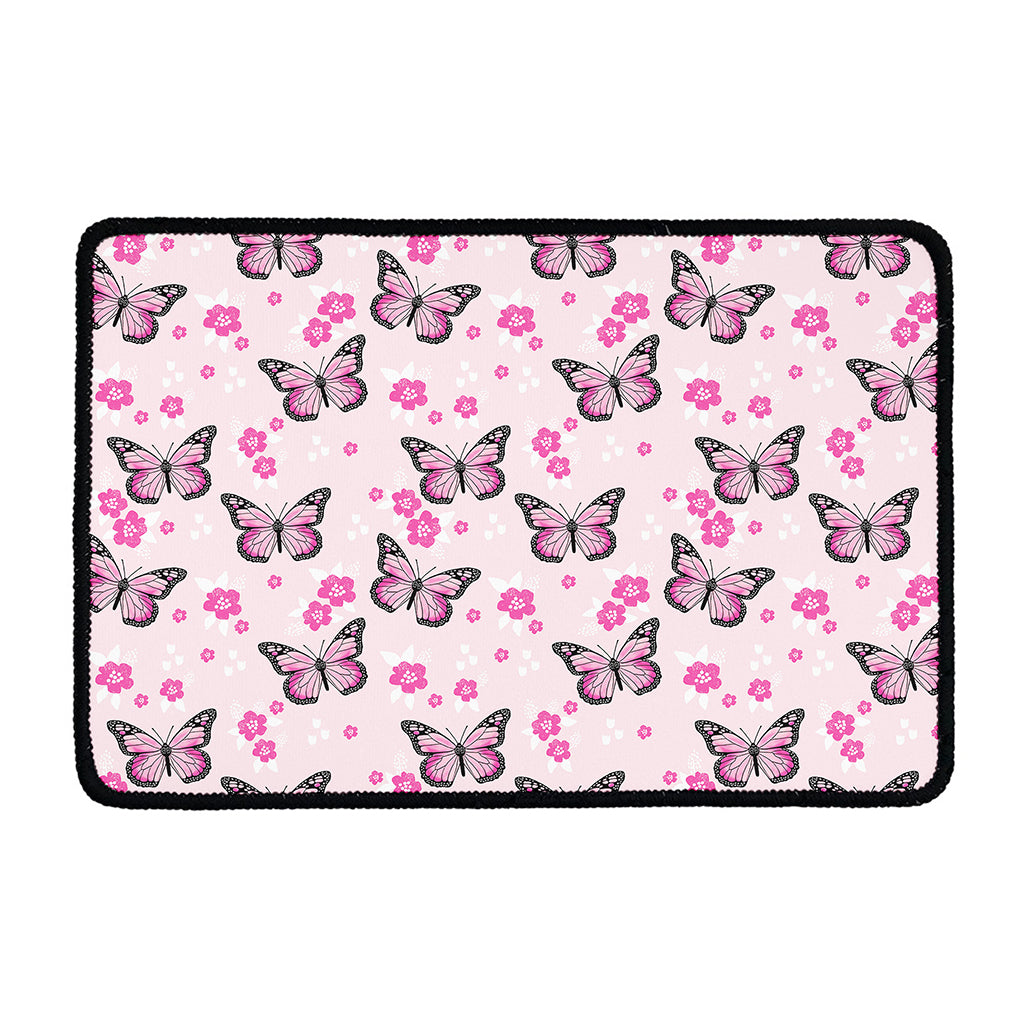 Pink Monarch Butterfly Pattern Print Kitchen Mat