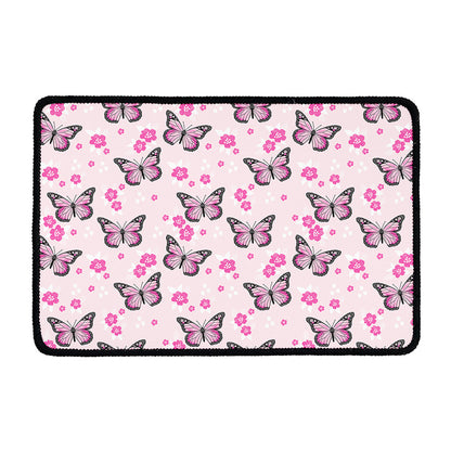 Pink Monarch Butterfly Pattern Print Kitchen Mat